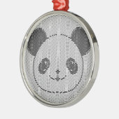 Panda Bärengesicht auf Wellenmuster Silbernes Ornament (Links)