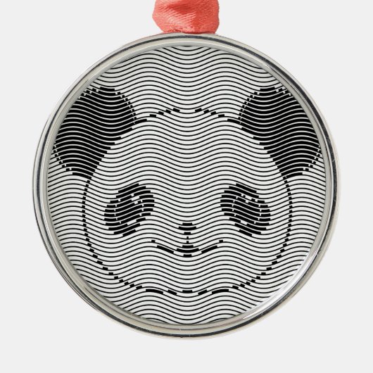 Panda Bärengesicht auf Wellenmuster Silbernes Ornament (Vorne)