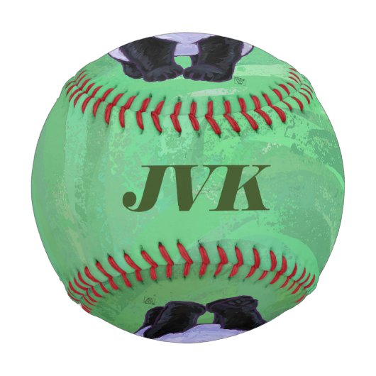 Panda Bärenköpfe, Schwänze auf grünem Monogramm Ba Baseball (Rückseite)