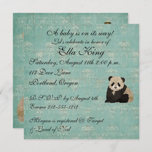 Panda-Bärn-Baby-Einladung Einladung (Vorne/Hinten)