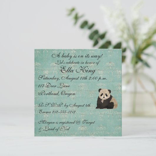 Panda-Bärn-Baby-Einladung Einladung (Stehend Vorderseite)