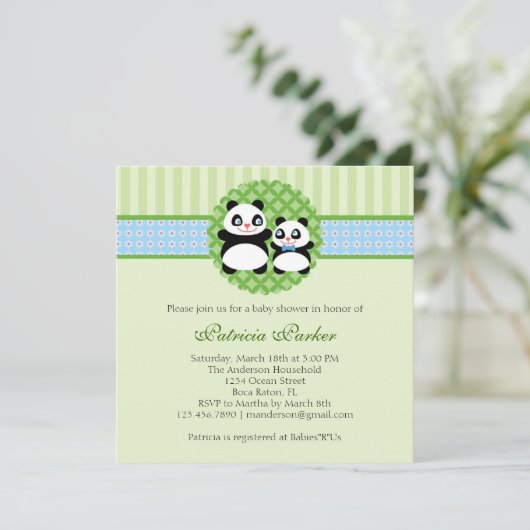 Panda-Bärn-Jungen-Babyparty-Einladung Einladung (Stehend Vorderseite)