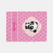 Panda-Bärn-Rosa Quatrefoil mit Namen Fleecedecke (Vorderseite (Horizontal))