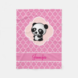 Panda-Bärn-Rosa Quatrefoil mit Namen Fleecedecke