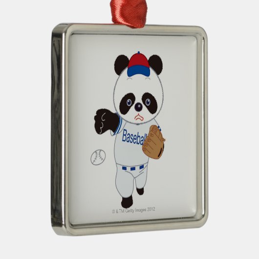 Panda-Baseball-Spieler, der einen Baseball wirft Ornament Aus Metall (Rechts)