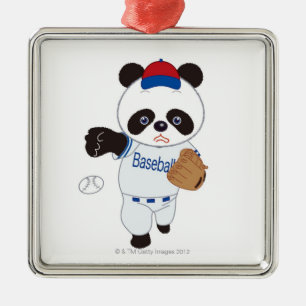 Panda-Baseball-Spieler, der einen Baseball wirft Ornament Aus Metall
