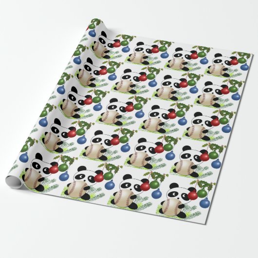 Panda Baseball Weihnachten Geschenkpapier (Ungerollt)