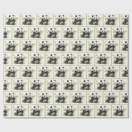 Panda Bear and Bamboo Watercolor Geschenkpapier (Flach)