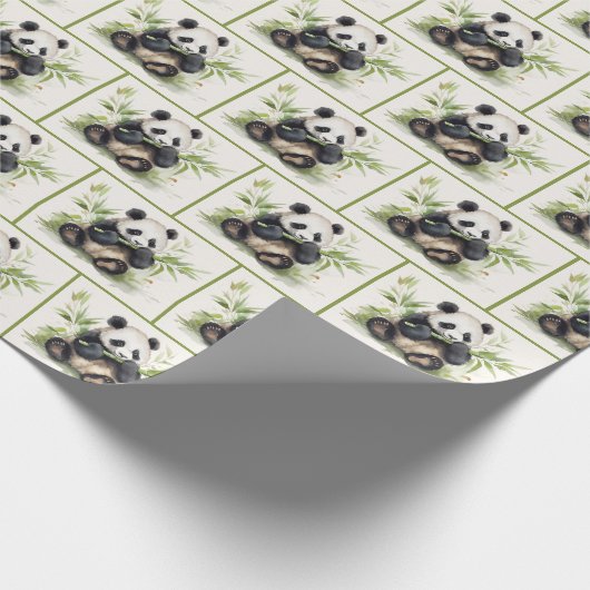 Panda Bear and Bamboo Watercolor Geschenkpapier (Ecke)
