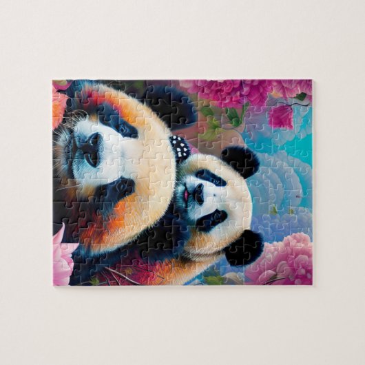 Panda Bear and Cube mit Blume Puzzle (Horizontal)