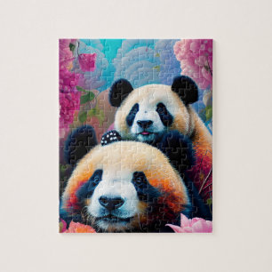 Panda Bear and Cube mit Blume Puzzle