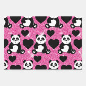 Panda Bear Animal Lover Black Hearts Pink Glitzer Geschenkpapier Set (Vorderseite 2)