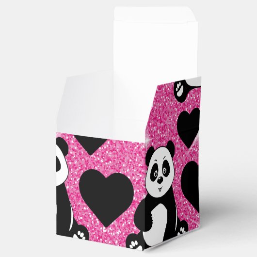 Panda Bear Animal Lover Black Hearts Pink Glitzer Geschenkschachtel (Geöffnet)