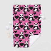 Panda Bear Animal Lover Black Hearts Pink Glitzer Golfhandtuch (Insitu)