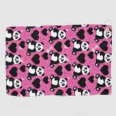 Panda Bear Animal Lover Black Hearts Pink Glitzer Golfhandtuch (Horizontal)