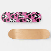 Panda Bear Animal Lover Black Hearts Pink Glitzer Skateboard (Horizontal)