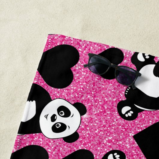Panda Bear Animal Lover Black Hearts Pink Glitzer Strandtuch (Beispiel)
