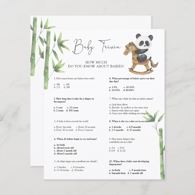 Panda Bear Baby Trivia | Baby Shower Game (Vorne/Hinten)