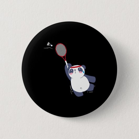 Panda Bear Badminton Player Single verdoppeln Ace Button (Vorderseite)