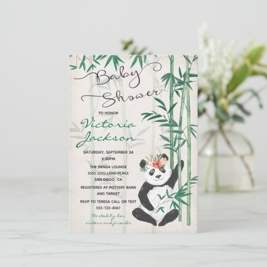 Panda Bear Bamboo Kinderdusche Einladung (Stehend Vorderseite)