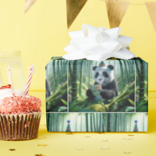 Panda Bear beim Lesen einer Geburtstagskarte Geschenkpapier