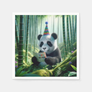 Panda Bear beim Lesen einer Geburtstagskarte Serviette