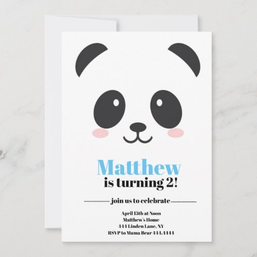Panda Bear Birthday Einladung (Vorderseite)