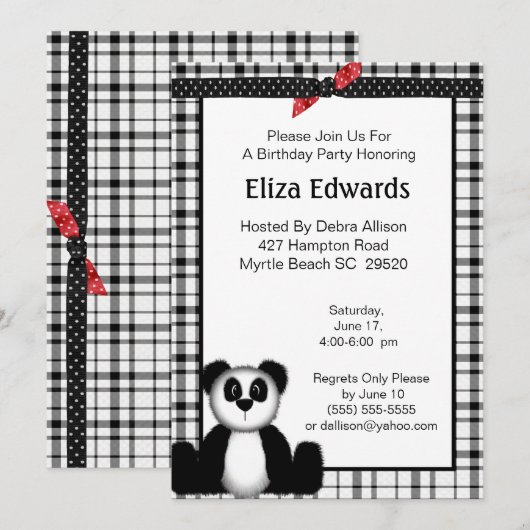 Panda Bear Birthday Einladung (Vorne/Hinten)