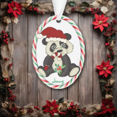 Panda Bear Candy Cane Frame Ornament