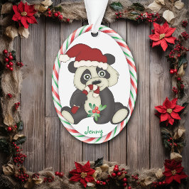 Panda Bear Candy Cane Frame Ornament