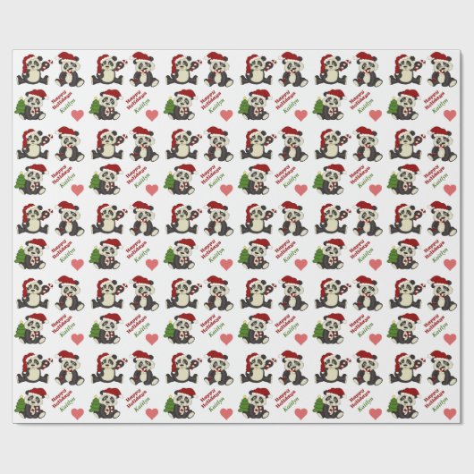 Panda Bear Candy Cane Personalisiert Geschenkpapier (Flach)