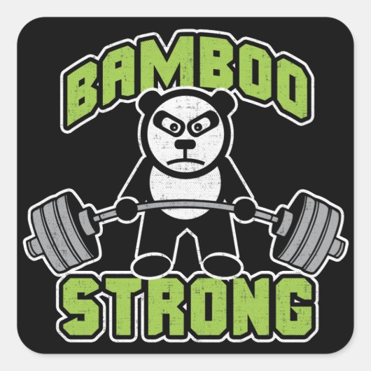 Panda Bear Cartoon - Bamboo Strong - Deadlift Quadratischer Aufkleber (Vorderseite)