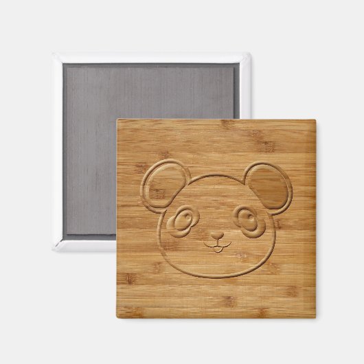 Panda Bear Carved Bamboo Print Magnet (Vorderseite/Rückseite)
