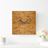 Panda Bear Carved Bamboo Print Quadratische Wanduhr (Zuhause)