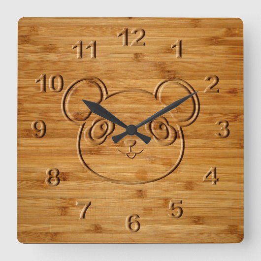 Panda Bear Carved Bamboo Print Quadratische Wanduhr (Vorderseite)