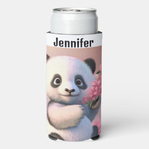 Panda Bear Cherry Blossom Personalize Name Tall Selters Dosenkühler