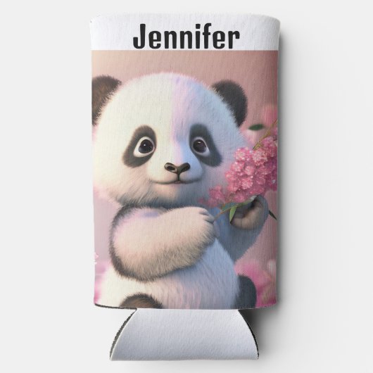 Panda Bear Cherry Blossom Personalize Name Tall Selters Dosenkühler (Rückseite)