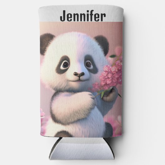 Panda Bear Cherry Blossom Personalize Name Tall Selters Dosenkühler (Vorderseite)