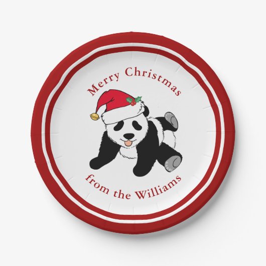 Panda Bear Christmas Niedliches Custom Red Party Pappteller (Vorderseite)