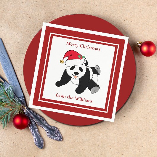 Panda Bear Christmas Niedliches Custom Red Party Serviette
