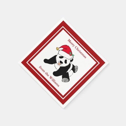 Panda Bear Christmas Niedliches Custom Red Party Serviette (Ecke)