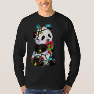 Panda Bear Christmas Pajama Funny Xmas Lights Anim T-Shirt