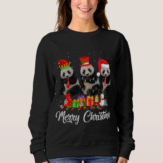 Panda Bear Christmas Pajama Tree Xmas Lights Anima Sweatshirt (Vorderseite)