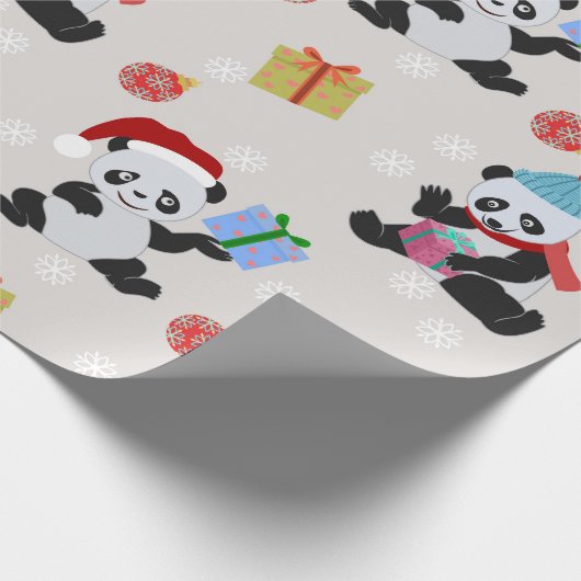 Panda Bear Christmas Pattern Geschenkpapier (Ecke)