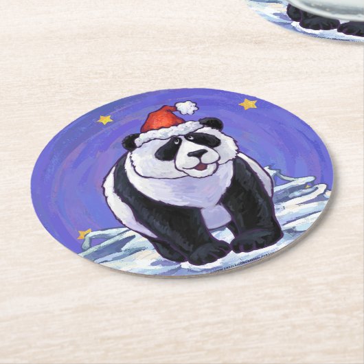 Panda Bear Christmas Runder Pappuntersetzer (Angewinkelt)