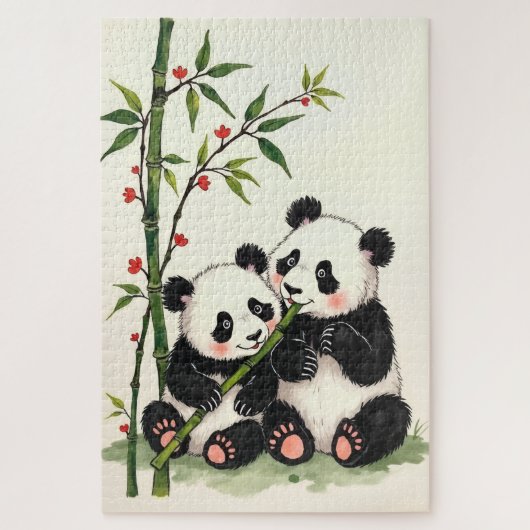 Panda Bear Couple Simple Love Ink Art Puzzle (Vertikal)