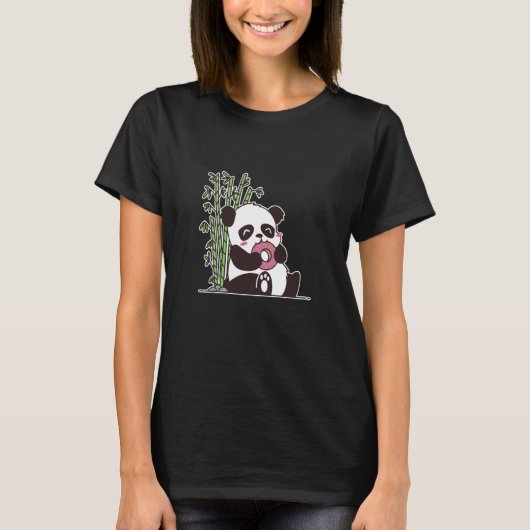 Panda bear cute thick bear eats a doughnut cute pa T-Shirt (Vorderseite)