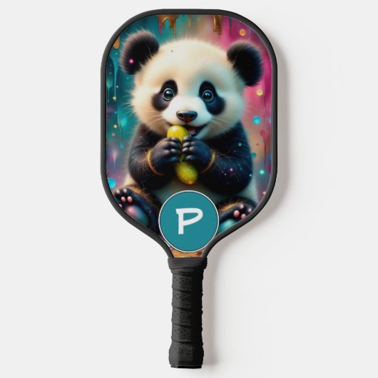 Panda Bear eats a pickle Monogram Pickleball Schläger (Rückseite)