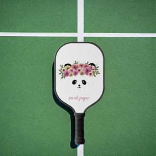 Panda Bear Face Girl's Name White Pickleball Schläger