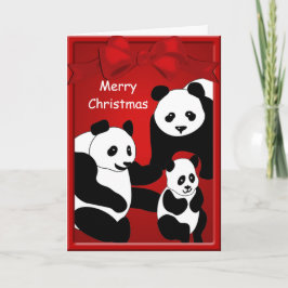 Panda Bear Familie Drei fröhliche Weihnachtsgrüße Feiertagskarte